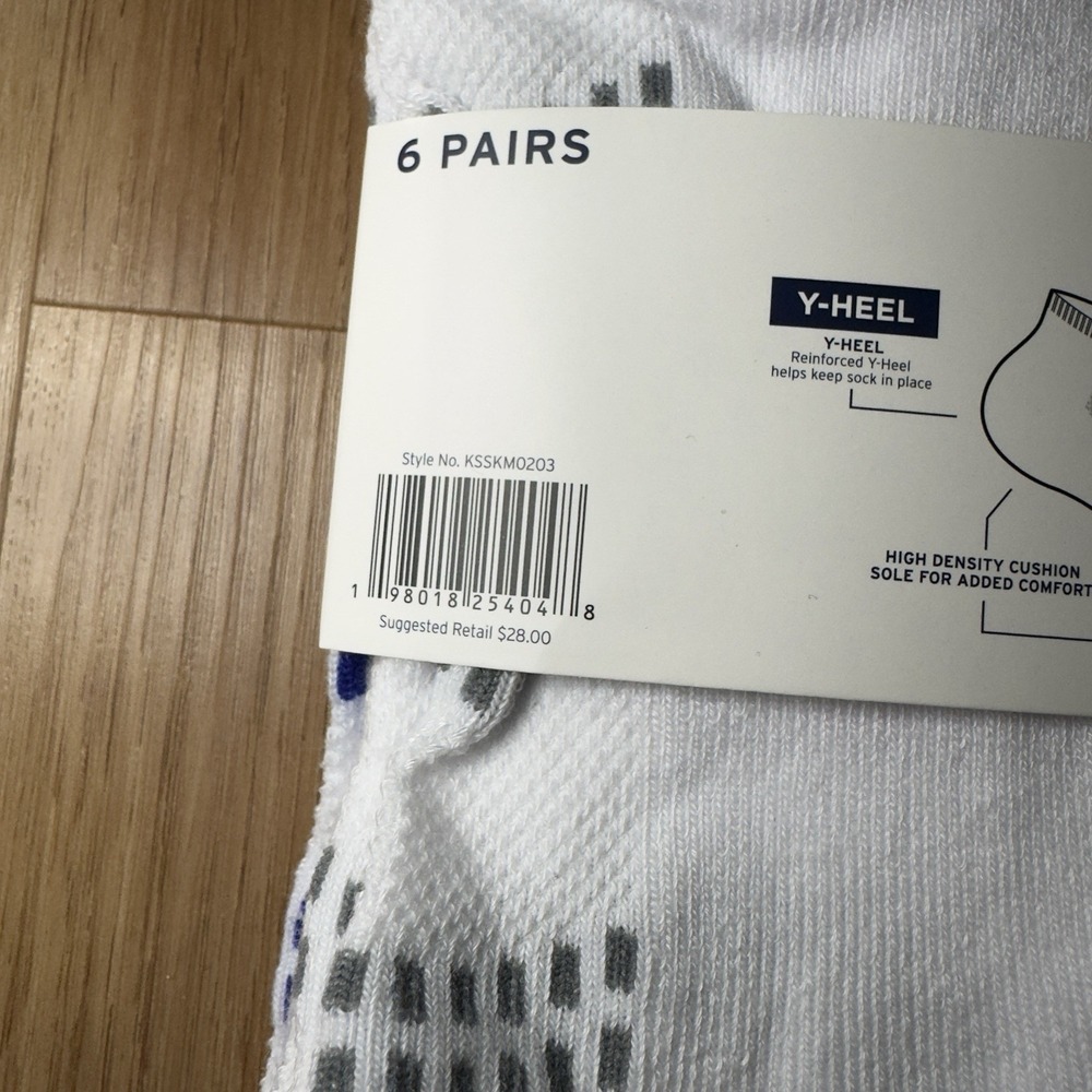 K-Swiss Men's Athletic Low-Cut Socks 6 Pairs, White, Men's Shoe Size 6-12.5 - Picture 3 of 3